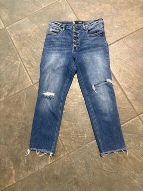 Kut from the Kloth Women’s Distressed High-Rise Cropped Denim Blue Jeans 10